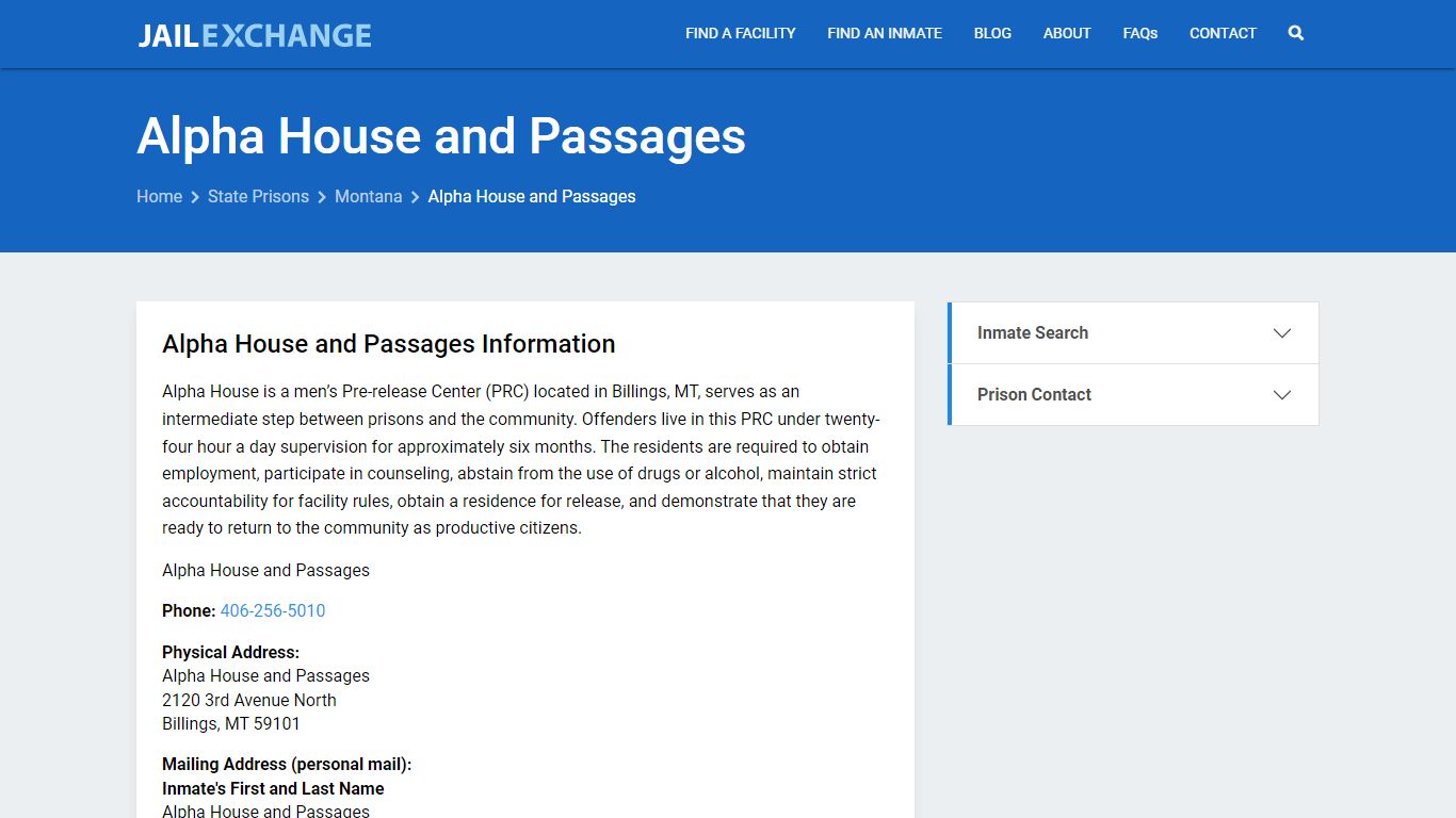 Alpha House and Passages Inmate Search, MT - Jail Exchange
